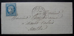 Aillant-sur-Tholon (Yonne) 1872 GC 26 Paty Huissier Lettre Pour Saint Calais Sarthe - 1849-1876: Classic Period