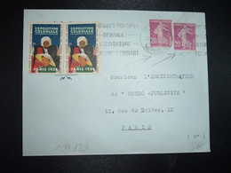 LETTRE TP SEMEUSE 20c X2 + 2 VIGNETTES EXPOSITION COLONIALE INTERNATIONALE PARIS 1931 OBL.MEC.16 X 31 PARIS 28 - Lettres & Documents