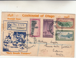Paeroa, Nuova Zelanda Per Catania Italy. Cover Registred - Centennial Of Otago. 1948 - Cartas & Documentos