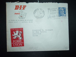LETTRE TP M. DE GANDON 15F OBL.MEC.30 XII 1952 PARIS TRI N°1 DEPART + DIF PARIS AUTO CHAT + VIGNETTE FOIRE DE LYON 1953 - Briefe U. Dokumente
