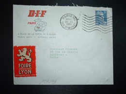 LETTRE TP M. DE GANDON 15F OBL.MEC.20 XI 1951 PARIS 100 + DIF PARIS AUTO CHAT + VIGNETTE FOIRE DE LYON 1952 - Lettres & Documents