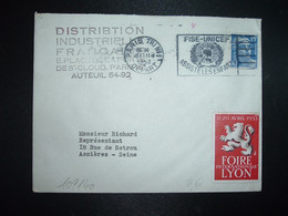 LETTRE TP M. DE GANDON 15F OBL.MEC.8 II 1953 PARIS TRI N°1 DEPART + VIGNETTE FOIRE DE LYON 1953 - Covers & Documents