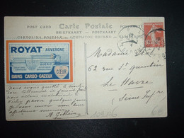 CP TP SEMEUSE 10c OBL.24-7 14 ROYAY PUY DE DOME (63) VIGNETTE ROYAT BAINS CARBO-GAZEUX + COEUR - Cartas & Documentos