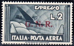 ITALIA 1944 REPUBBLICA SOCIALE GNR POSTA AEREA ESPRESSO LIRE 2 SASSONE N. 125/II  MNH ** SPLENDIDO LUSSO CENTRATISSIMO - Luftpost