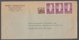 1940. ISLAND. 5 Aur Cod + 3-stripe 15 AUR GEYSIR.  Cover Adressed To New York But Not... () - JF411978 - Covers & Documents