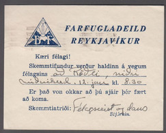 1955. ISLAND. 50 AUR Hekla On Small Card  REYKJAVIK 1955 8-I. Sender IBF FARFUGLADEIL... (Michel 250) - JF411995 - Briefe U. Dokumente