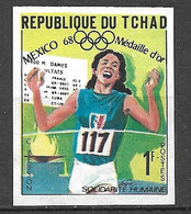 Tchad N° 189 Non Dentelé JO Mexico 400 Mètres  Colette Besson Neuf (*)  B/TB   - Summer 1968: Mexico City