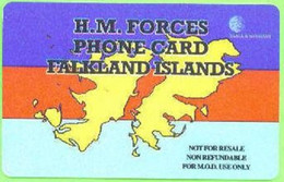 FALKLANDS : FLKA03 20min H.M. FORCES FALKLAND ISLANDS (c+w LOGO RIGHT USED Exp: 3 MONTHS - Falkland Islands