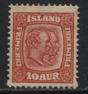 Iceland (30) 1907 Christian IX & Frederick VIII 10a. Red. P12½. Mint. Hinged - Neufs