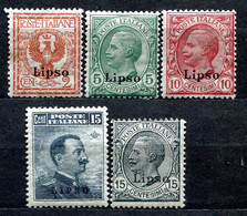 Z2265 ITALIA ISOLE DELL'EGEO LIPSO 1912-22 Sassone 1-4, 10, MH*, Val. Cat. Sassone: € 106, Ottime Condizioni - Egée (Lipso)