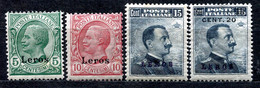 Z2266 ITALIA ISOLE DELL'EGEO LERO 1912-16 Sassone 2-4, 8, MH*, Val. Cat. Sassone: € 169, Ottime Condizioni - Egeo (Lero)