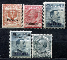 Z2268 ITALIA ISOLE DELL'EGEO PATMO 1912-22 Sassone 1, 3, 4, 8, 10, MH*, Val. Cat. Sassone: € 126, Ottime Condizioni - Ägäis (Patmo)