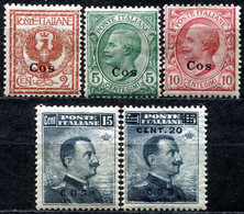 Z2271 ITALIA ISOLE DELL'EGEO COO 1912-16 Sassone 1-4, 8 MH*, Val. Cat. Sassone: € 286, Ottime Condizioni - Aegean (Coo)