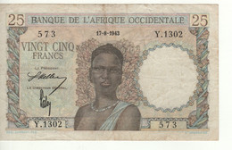 FRENCH WEST AFRICA   25 Francs    P38   Dated 17-08-1948     Man + Bull  At Back - Westafrikanischer Staaten