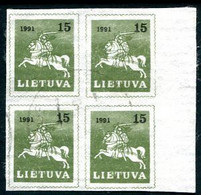 LITHUANIA 1991  Lithuanian Knight Definitive Imperforate Block Of 4 Used.  Michel 472 - Lithuania