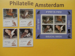 Israel 1987, FAUNA BIRDS OISEAUX VOGELS VÖGEL AVES: Mi 1052-55, + Bl. 33, ** - Owls