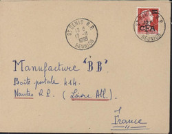 YT 337 A Marianne Muller  Seul Sur Lettre 12 F CFA S/ 25 F Barré St Denis R.P. Réunion 12 11 1959 - Storia Postale