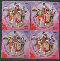 MNH, Mint,Block Of 4's,Salute To Covid 19 Warriors,Stamps Depicts Sanitation Workers, Police, Police Car, As Per Scan - Krankheiten