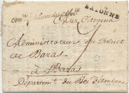 MARQUE 1793 SAN SEBASTIAN Ejercito Francès Armée En Espagne Cachet BAYONNE + Griffe Comm. Général De L'armée Occidentale - Armeestempel (vor 1900)