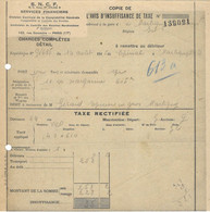 1945 / Avis Insuffisance Taxe Par SNCF Paris / 11 Cartons Margarine ( 605 Kg) D'Epinal à Martigny Vosges - Other & Unclassified