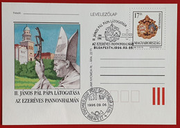 MAGYARORSZAG HUNGARY UNGARN 1996 EZEREVES PANNONHALMA BUDAPEST PAPAL VISIT LEVELEZÖLAP - Briefe U. Dokumente