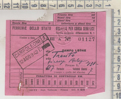 Biglietto Ticket Buillet Ferrovie Dello Stato 1942 Campoleone  Trento - Europa
