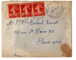 1939--Lettre De PLENEUF-22  Pour  PARIS 2°--type Semeuse X3 ..beau Cachet - Brieven En Documenten