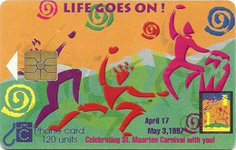 STMAARTEN : SMTC 6 120 U. GEM1B Life Goes On Carnaval Red Dancer USED - Antillen (Nederlands)