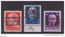 NAPOLI - OCCUP.  ANGLO/AMERICANA:  1943  SOPRASTAMPATI  -  S. CPL. 3  VAL. N. -  G. OLIVA  -  SASS. 10/12 - Anglo-Amerik. Bez.: Naples