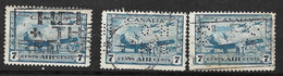 Canada   Poste Aérienne N°8 X 3 Dont Perforés OHMS  Et S S    Oblitérés B/ TB      - Luftpost