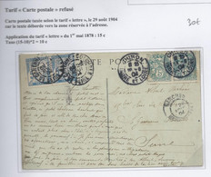 Taxe N°28 Par 2 Sur Carte Postale De 1904, De Chinon à La Garenne Colombes - Tarif Carte Postale Refusé - 1859-1959 Briefe & Dokumente