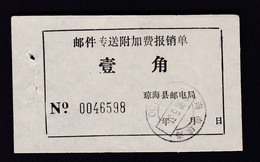 CHINA CHINE CINA GUANGDONG QIONGHAI 521400  POSTAL ADDED CHARGE LABELS (ACL) 0.10YUAN - Andere & Zonder Classificatie