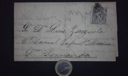 España 1871 Edifil 107 Gobierno Provisional - Envuelta Carta Sevilla A San Fernando (Cadiz) A Teniente Coronel De Marina - Briefe U. Dokumente