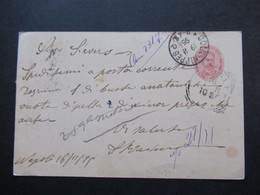 Italien 1895 Ganzsache Auslandskarte Nach Cöln Und Weitergsendet Nach Nippes. Blauer Stempel Nachzusenden Nach - Stamped Stationery