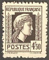 FRA0644MNH - Gouvernement Provisoire - Série D'Alger - Marianne D'Alger - 4f50 MNH Stamp - 1944 - France YT 644 - 1944 Coq Et Marianne D'Alger