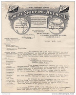 LONDON LONDRES FACTURE 1920 The SSA   Swift Shipping Agency Ltd. ( Mappemonde   -   W4 - Royaume-Uni