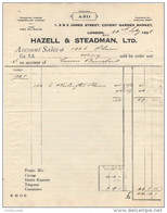 LONDON LONDRES  FACTURE 1928  HAZELL & STEADMANN Covent Garden Market  -  W3 - Royaume-Uni