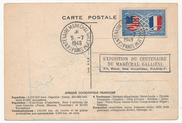 FRANCE - CPSM A.O.F Capitaine Galliéni - Obl "Centenaire Maréchal Galliéni PARIS 5/7/1949" Sur 25F Amitié Franco Améric. - Briefe U. Dokumente
