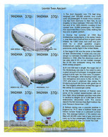 Tanzanie Tanzania 1999 Balloons Airships Graf Zeppelin, Hindenburg, Knabenshue, R-100, Montgolfière Ballons Dirigeables - Altri (Aria)