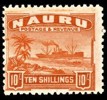 Nauru 1924 SG 39A 10/- Yellow Lightly Hinged Mint Rough Greyish Paper - Nauru