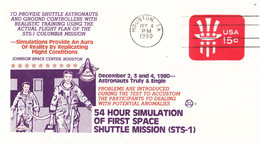 1980 USA  Space Shuttle 54 Hours To Simulation Of First Space Shuttle Mission(STS-1)  Commemorative Cover - America Del Nord