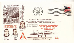 1981 USA  Space Shuttle Flight Testing Of Space Shuttle Thermal Protection Tiles Commemorative Cover - Nordamerika