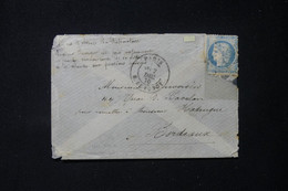 FRANCE - Enveloppe De Paris Pour Bordeaux En Décembre 1870 ( Siège De Paris ), Affranchissement Cérès 20ct - L 83380 - Krieg 1870