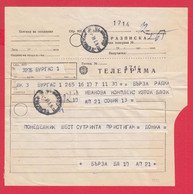 116K157 / Bulgaria 1970 Form 805 Receipt + Telegram Telegramme Telegramm , Burgas - Sofia , Bulgarie Bulgarien - Covers & Documents
