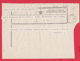 116K176 / Bulgaria 1971 Form 852  International Telegram Telegramme Telegramm , Sofia - Budapest Hungary - Covers & Documents