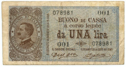 1 LIRA BUONO DI CASSA EFFIGE VITTORIO EMANUELE III PRIMA SERIE 02/09/1914 BB/BB+ - Otros