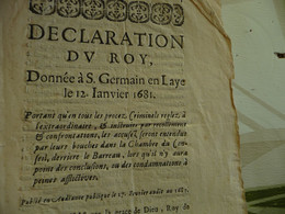 Déclaration Du Roi 12/01/1689 à Propos Des Procès Criminels - Decretos & Leyes