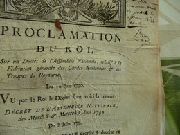 Proclamation Du Roi 10/06//1790 Fédération Générale Des Gardes Nationales Et Troupes Du Royaume Notes Manuscrites - Décrets & Lois