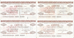 MINIASSEGNI - ISTITUTO CENTRALE BANCHE POPOLARI ITALIANE Ass. Commercianti Crema, Cremona, Lodi, Napoli £.100x4 - [10] Cheques En Mini-cheques