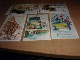 LOT DE 6 PETITES CARTES VOEUX BONNE ANNEE DES ANNEES 60 - New Year